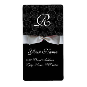 BLACK AND WHITE RIBBON DAMASK MONOGRAM