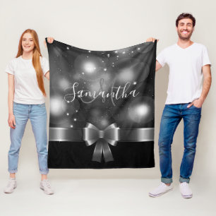 Black and White Ribbon Fleece Blanket