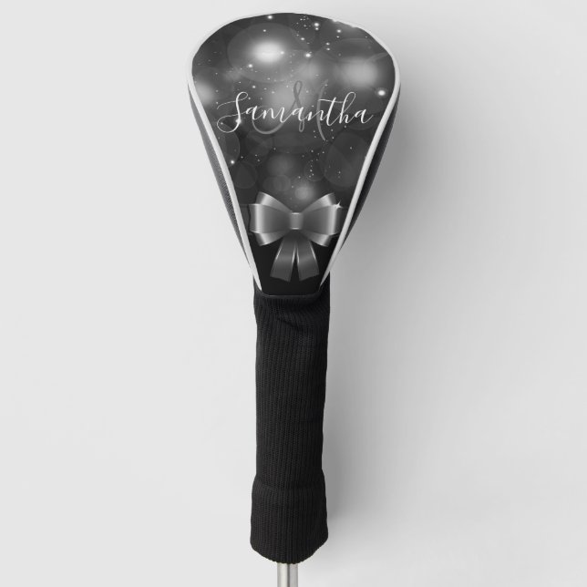 Black and White Ribbon Golf Head Cover (Front)