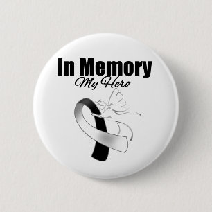 Black and White Ribbon In Memory of My Hero 6 Cm Round Badge