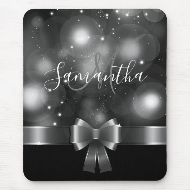 Black and White Ribbon Mouse Pad (Front)