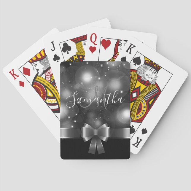 Black and White Ribbon Playing Cards (Back)