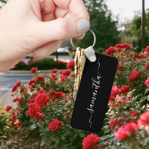 Black and White Ribbon Swash Signature Name Key Ring