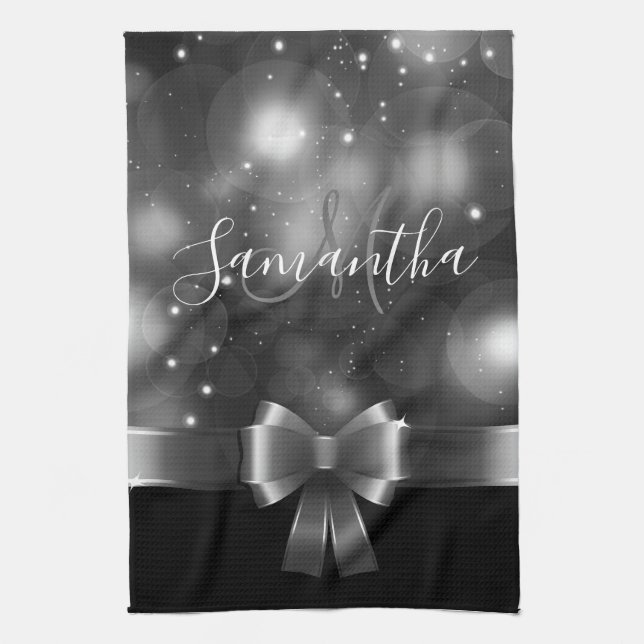 Black and White Ribbon Tea Towel (Vertical)