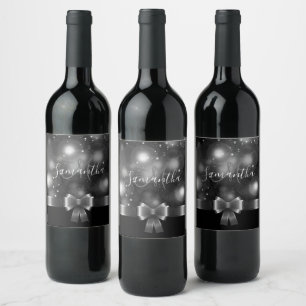 Black and White Ribbon Wine Label