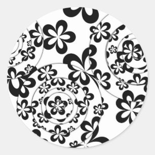 Black and White Rings and Flowers Classic Round Sticker