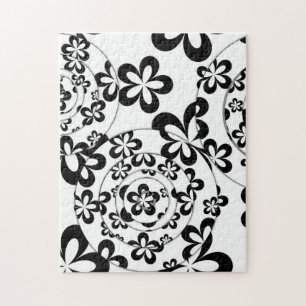 Black and White Rings and Flowers Jigsaw Puzzle