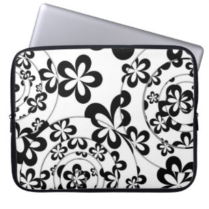 Black and White Rings and Flowers Laptop Sleeve