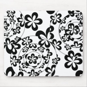 Black and White Rings and Flowers Mouse Pad
