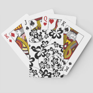 Black and White Rings and Flowers Playing Cards