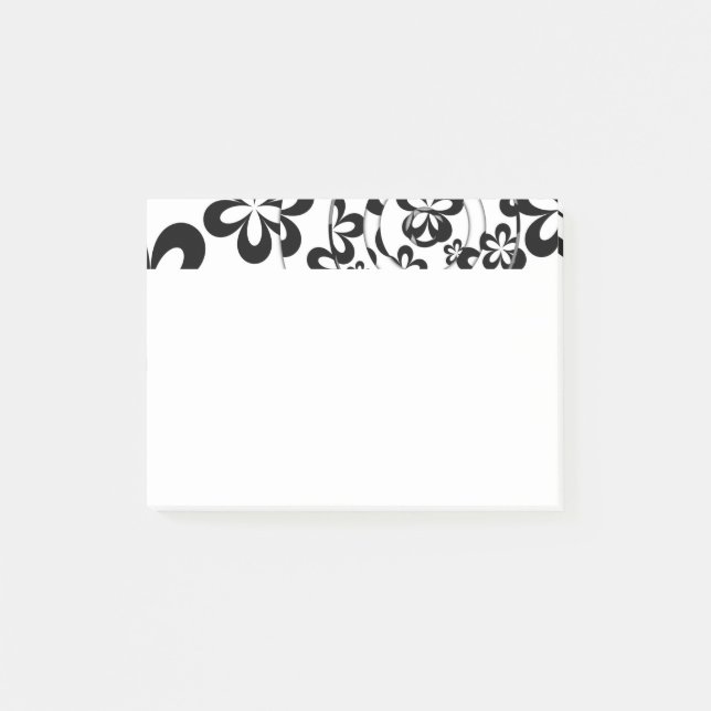 Black and White Rings and Flowers Post-it Notes (Front)