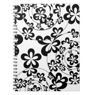 Black and White Rings and Flowers Spiral Notebook