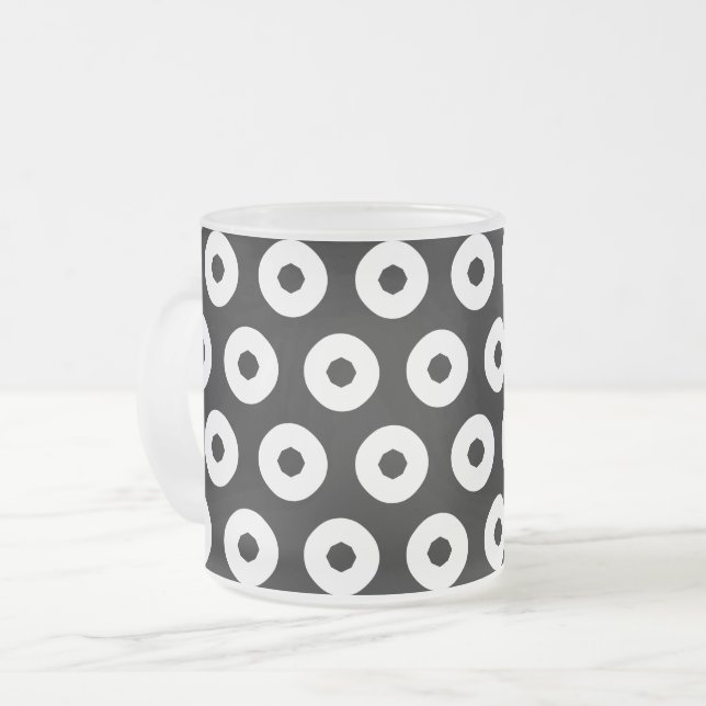 Black and White Rings Frosted Glass Coffee Mug (Front Left)