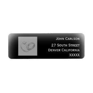 Black and white rings wedding address label