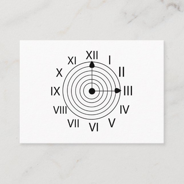 Black and White Roman Clock Design Business Card (Front)
