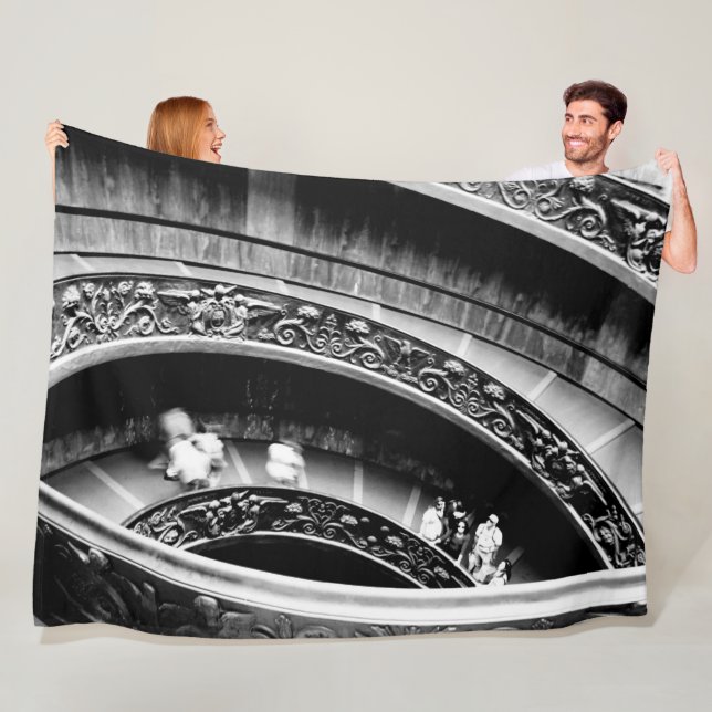 Black and White Roman Spiral Staircase  Fleece Blanket (In Situ)