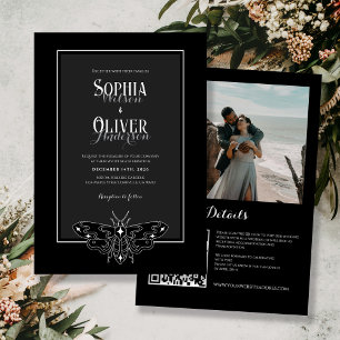 Black and White Romantic Gothic All in One Wedding Invitation