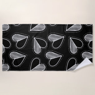 Black and white romantic hearts beach towel