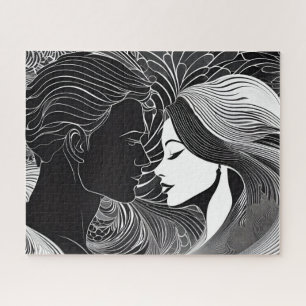 Black and White Romantic Kiss Jigsaw Puzzle