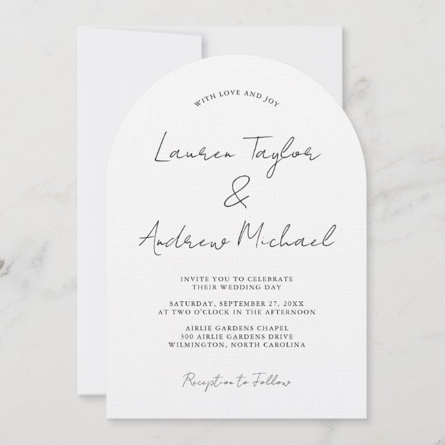 Black and White Romantic Modern Arch Wedding Invitation (Front)