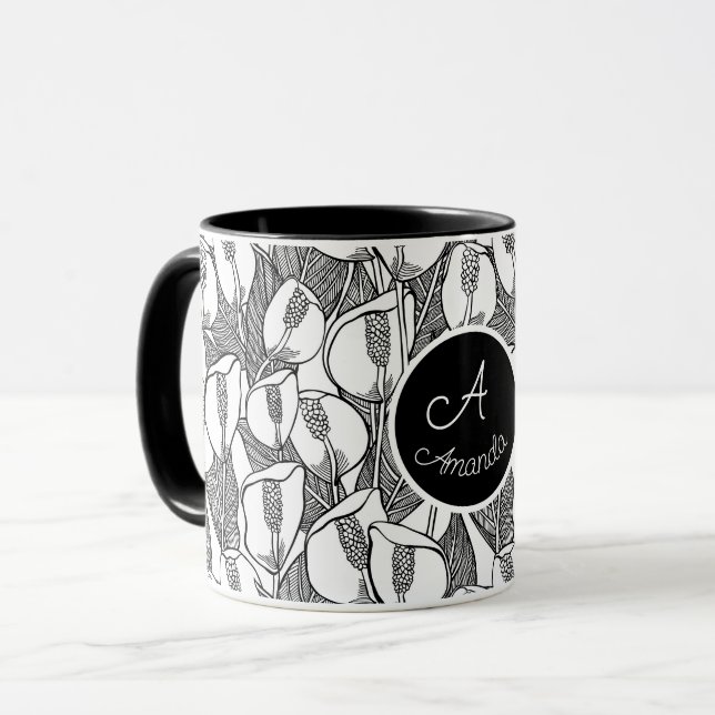 Black And White Romantic Peace Lily  Mug (Front Left)