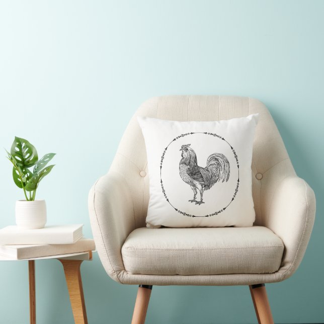 Black and White Rooster Cushion (Chair)