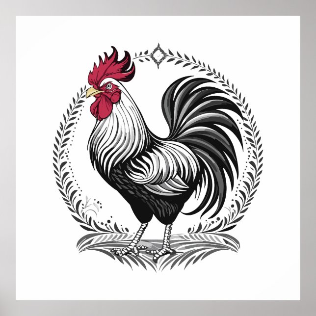 Black and white rooster poster (Front)