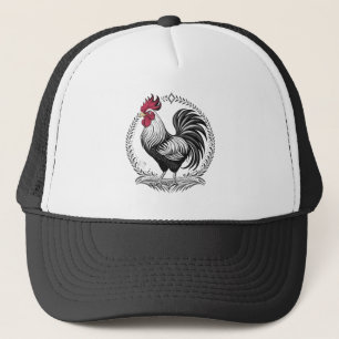 Black and white rooster trucker hat