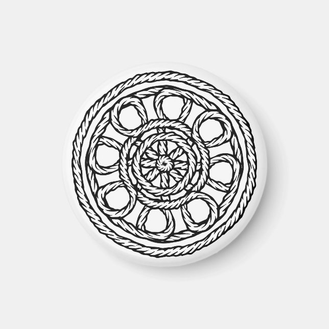 Black and white rope knot Celtic circle magnet  (Front)