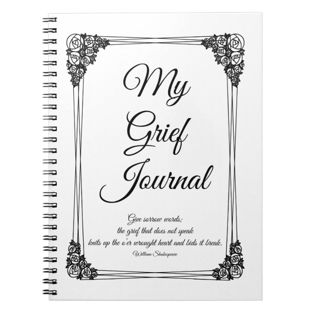 Black and White Rose Cluster Border Grief Journal (Front)