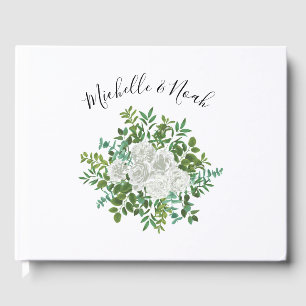 Black and White Rose Floral Wedding Guest Book