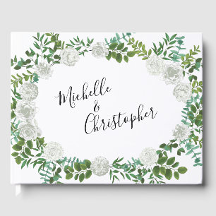 Black and White Rose Floral Wedding Guest Book