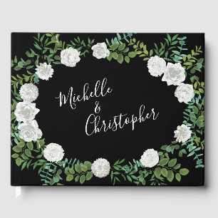 Black and White Rose Floral Wedding Guest Book