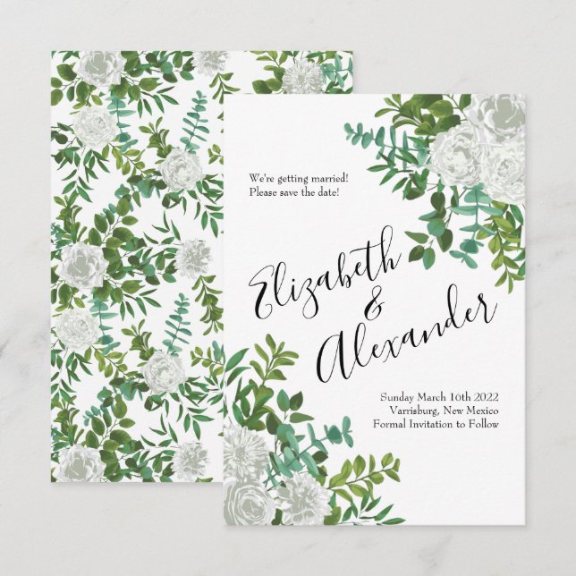 Black and White Rose Floral Wedding Invitation (Front/Back)