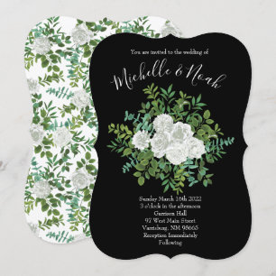 Black and White Rose Floral Wedding Invitation