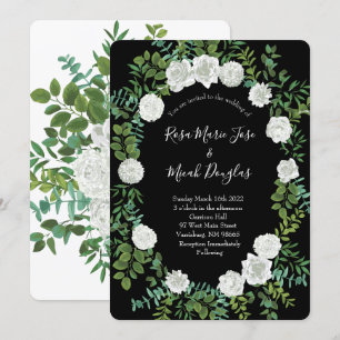 Black and White Rose Floral Wedding Invitation