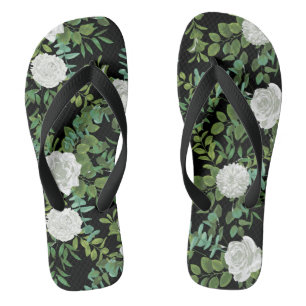 Black and White Rose Floral Wedding Jandals