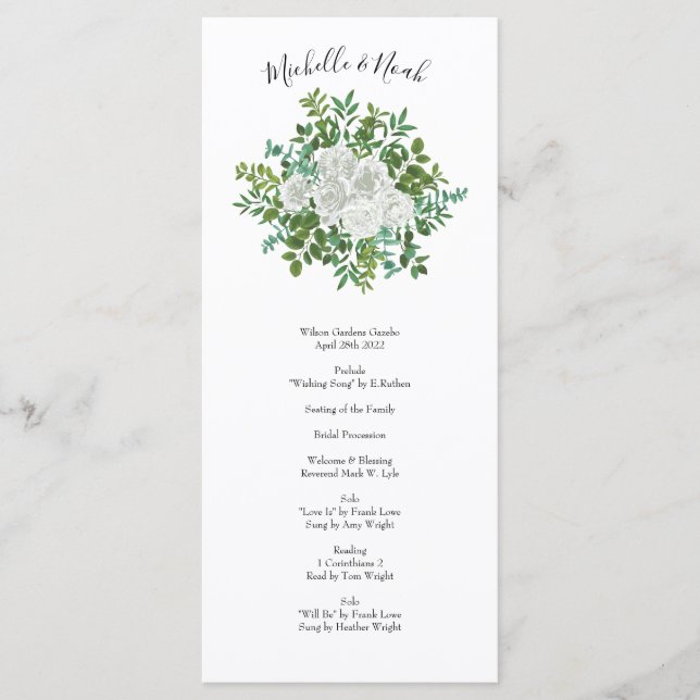 Black and White Rose Floral Wedding Menu (Front)