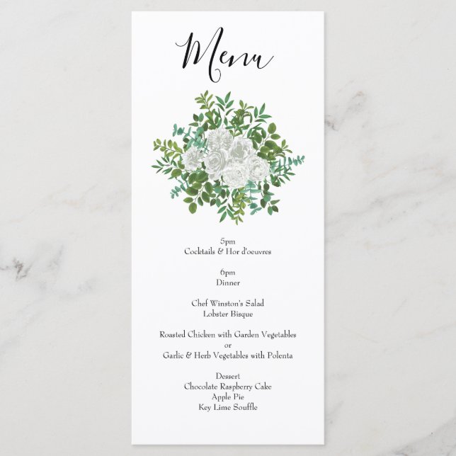 Black and White Rose Floral Wedding Menu (Front)