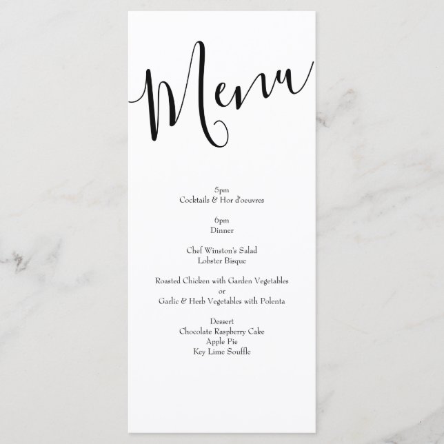 Black and White Rose Floral Wedding Menu (Front)