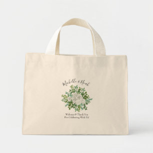 Black and White Rose Floral Wedding Mini Tote Bag