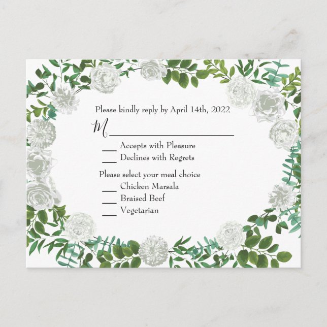 Black and White Rose Floral Wedding Postcard (Front)