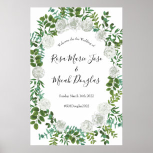 Black and White Rose Floral Wedding Poster