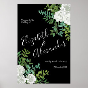 Black and White Rose Floral Wedding Poster