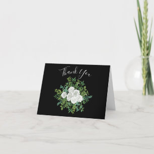 Black and White Rose Floral Wedding Thank You Card