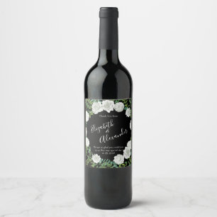 Black and White Rose Floral Wedding Wine Label