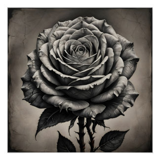 Black and white rose flower poster