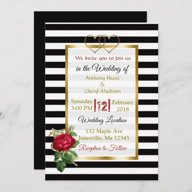 Black and White Rose Gold Wedding Invitations (Front/Back)