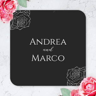 Black And White Rose Gothic Wedding Favour Square Sticker