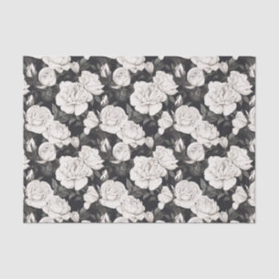 Black and White Rose Pattern Tissue Paper